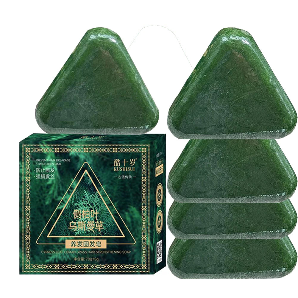 1/2/3PCS Triangle Shampoo Bar, Usman Grass Shampoo Bar,Nature Seven Green Soap Shampoo, Calming & Strengthens Hair for Women Men