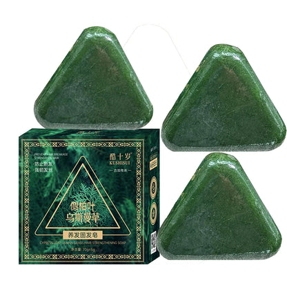 1/2/3PCS Triangle Shampoo Bar, Usman Grass Shampoo Bar,Nature Seven Green Soap Shampoo, Calming & Strengthens Hair for Women Men