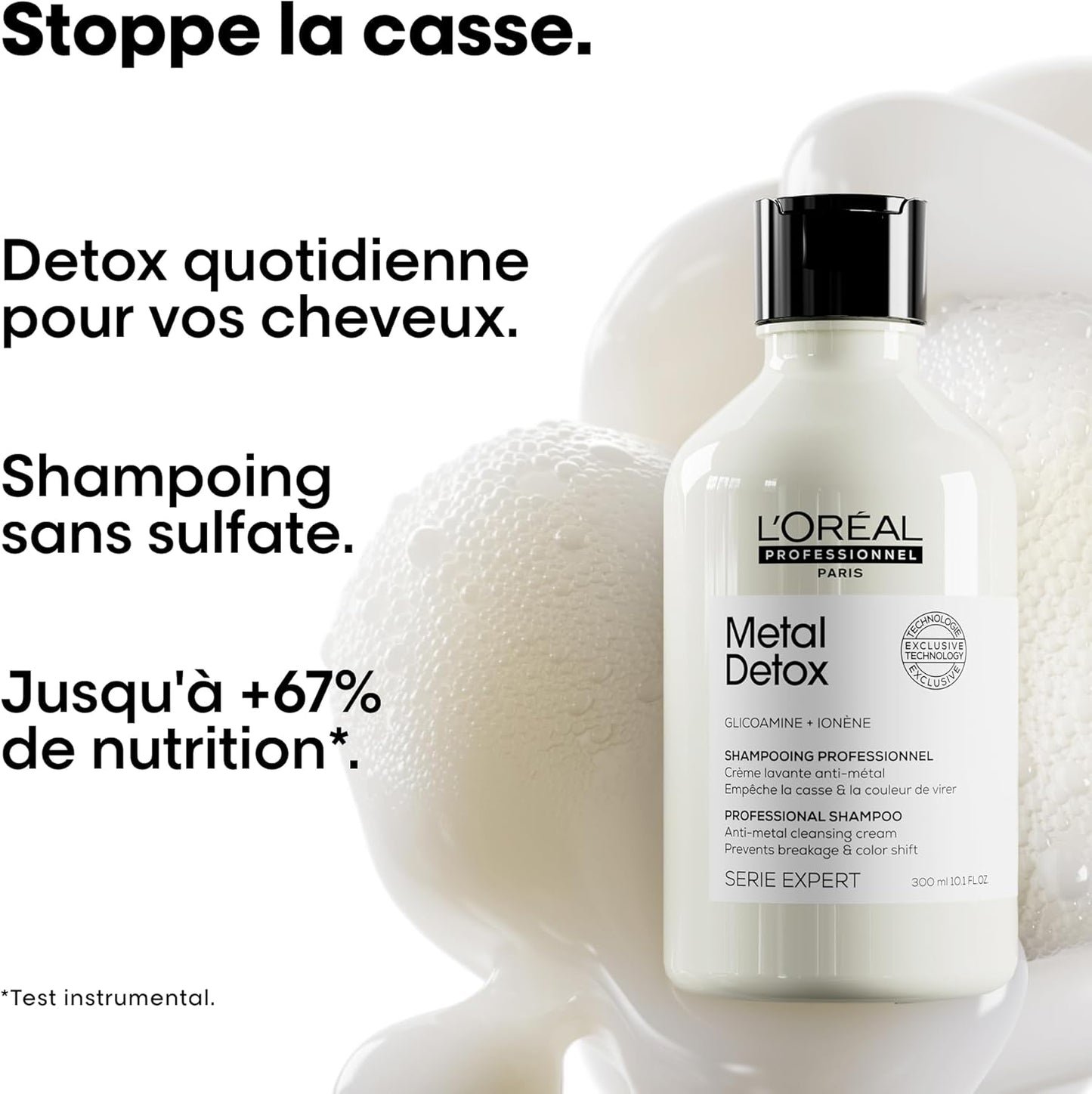L'OREAL PROFESSIONNEL - Metal Detox - Cheveux Secs Et Abîmés, Raides À Bouclés, Naturels À Colorés - Sans Sulfate - Anti-Casse - +67% De Nutrition - 2X plus De Brillance