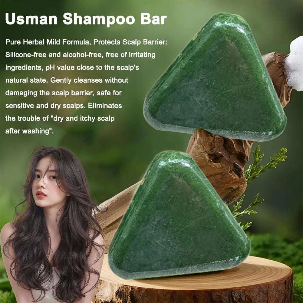 1/2/3PCS Triangle Shampoo Bar, Usman Grass Shampoo Bar,Nature Seven Green Soap Shampoo, Calming & Strengthens Hair for Women Men