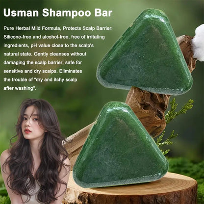 1/2/3PCS Triangle Shampoo Bar, Usman Grass Shampoo Bar,Nature Seven Green Soap Shampoo, Calming & Strengthens Hair for Women Men