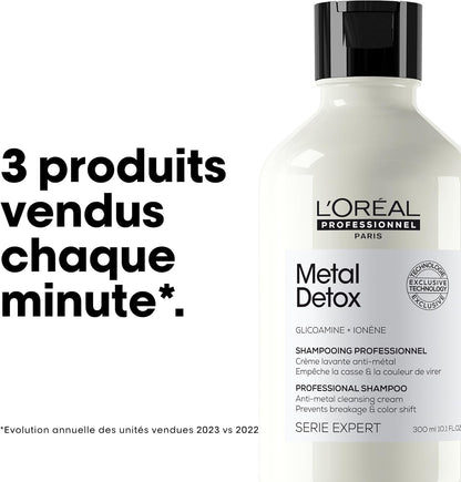 L'OREAL PROFESSIONNEL - Metal Detox - Cheveux Secs Et Abîmés, Raides À Bouclés, Naturels À Colorés - Sans Sulfate - Anti-Casse - +67% De Nutrition - 2X plus De Brillance
