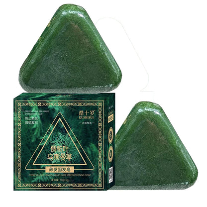 1/2/3PCS Triangle Shampoo Bar, Usman Grass Shampoo Bar,Nature Seven Green Soap Shampoo, Calming & Strengthens Hair for Women Men