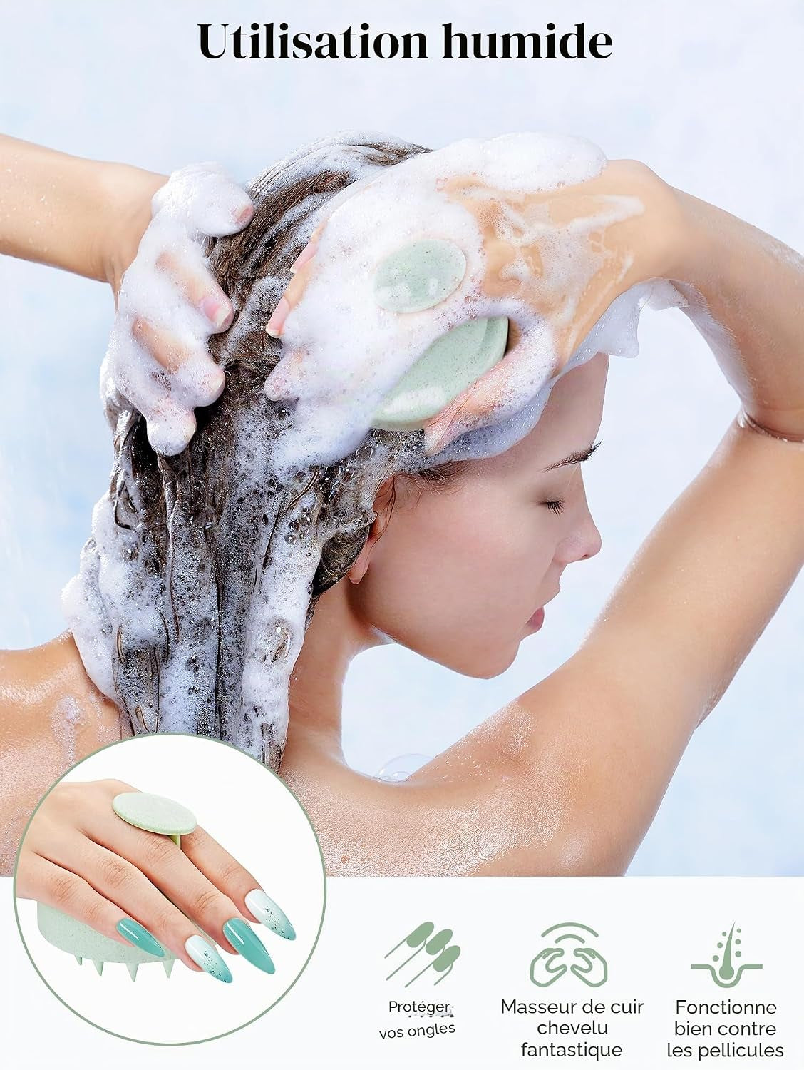 Masseur De Cuir Chevelu Pour La Croissance Des Cheveux, Brosse Pour Cuir Chevelu Avec Poils En Silicone Souple, Épurateur De Cuir Chevelu Pour Cheveux Épais, Fins, Bouclés Et Raides, Vert Menthe